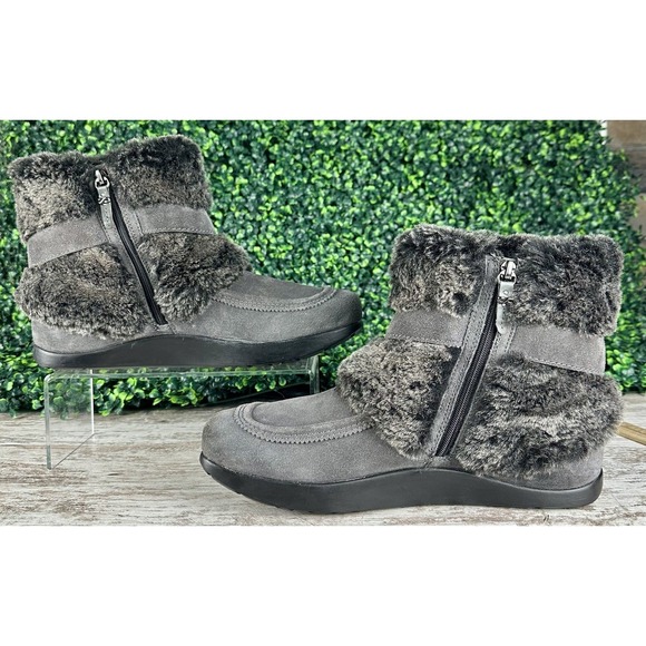 EARTH Iridessa Grey Suede Faux Fur Lined Ankle Booties Women's 12B Comfort Kalso - Picture 13 of 14